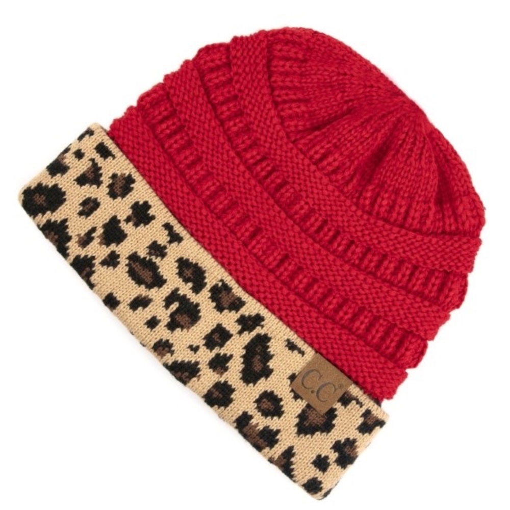CC Beanie Cap-Red & Animal Print!!